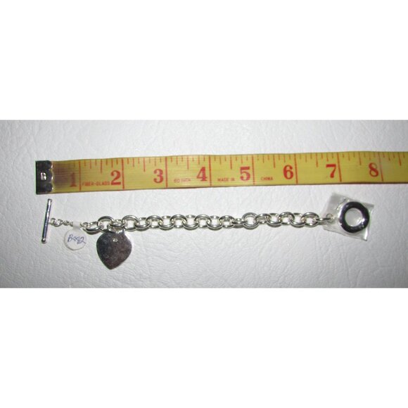 925 Silver Heart Charm Heavy Link Bracelet – NEW - Picture 2 of 8